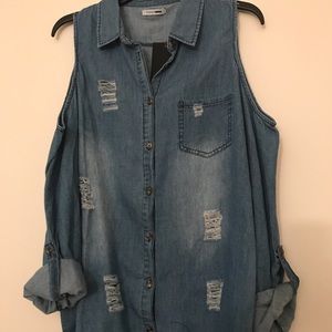 NWT Fashion Nova Denim Chambray Cold Shoulder Top
